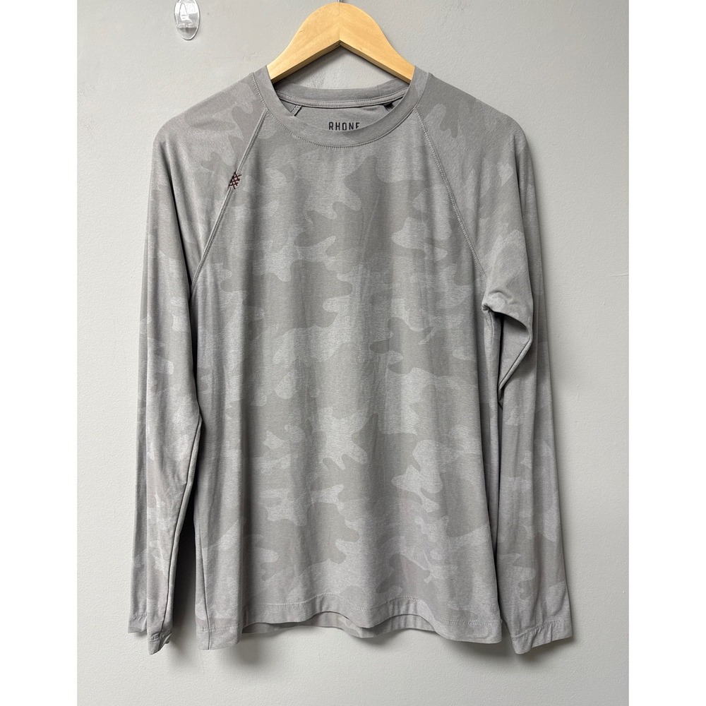 Rhone Long Sleeve Shirt Mens S Grey Camo Active Performance Training Raglan Tee
